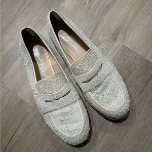 Betsey Johnson Pearl-Embellished Ivory Loafers
